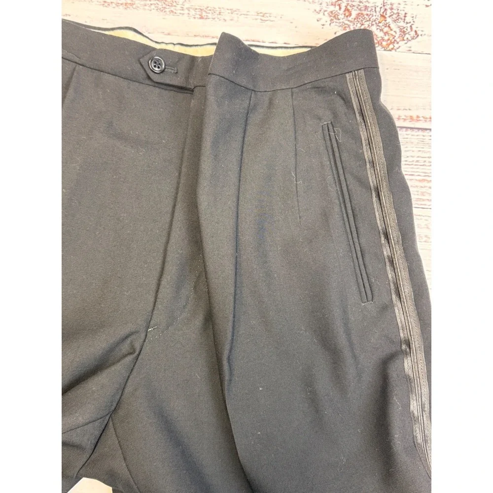 Vintage Valentino Tuxedo Pants Wool Blend Black Pleated Side Stripe Mens Size 35